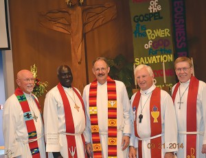 Associate Pastor Rev. Matthew Both, second from left, is part of a legacy of strong leadership at King of Kings Lutheran Church in Renton, Wash. He is pictured here with a group of current and past pastors of the church, Sept. 21, 2014. Photo: King of Kings Lutheran Church