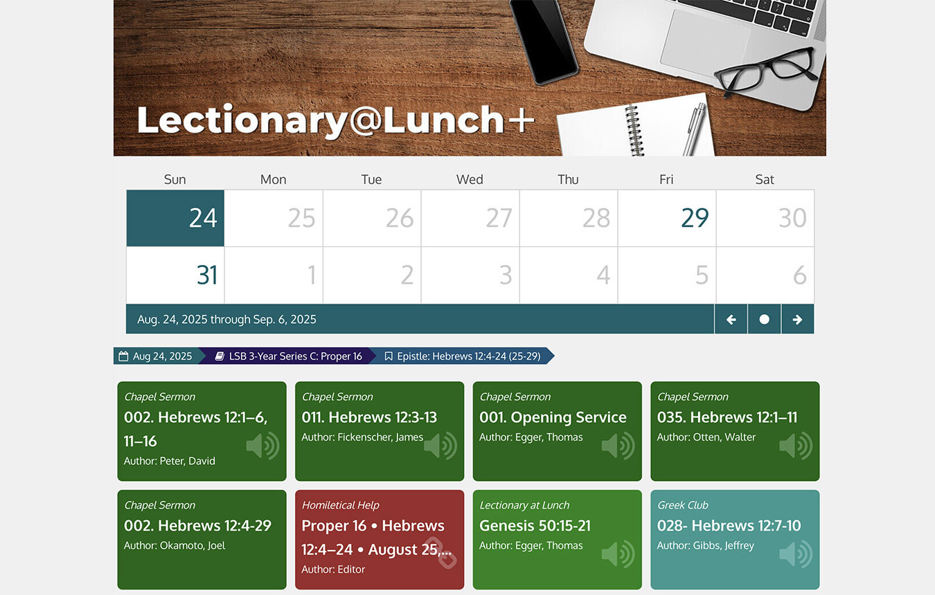 Screenshot of Lectionary @ Lunch features